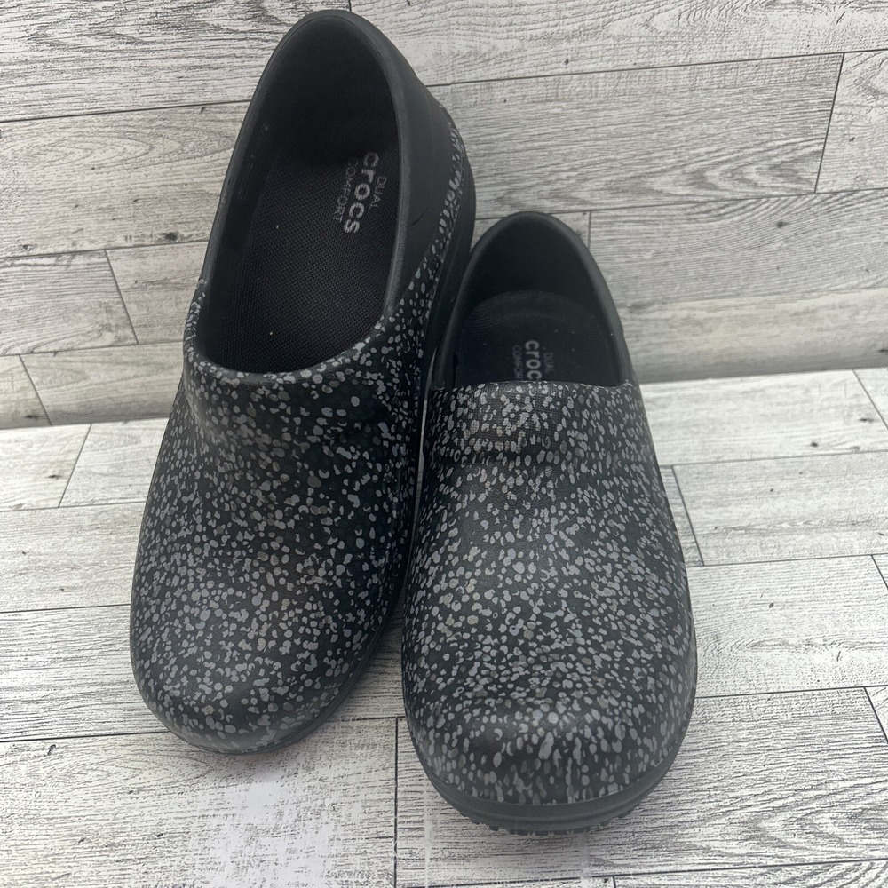 Crocs At Work Neria Pro II‎ Graphic Clog Women Shoes Sz 5 Black Gray Speckle